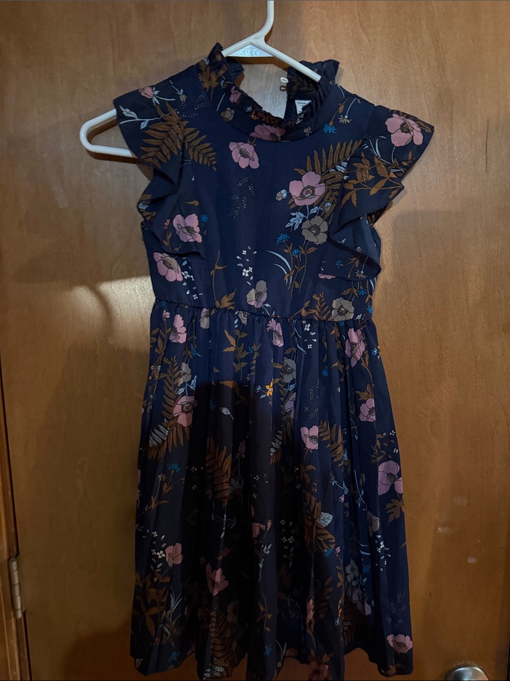 SHEIN Navy Floral Ruffle Cap Sleeve Dress